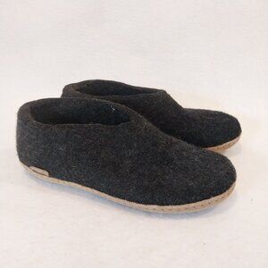 Glerups Wool Slipper Shoes 38 Women US 7- Men 6 Charcoal Gray Black Leather Sole
